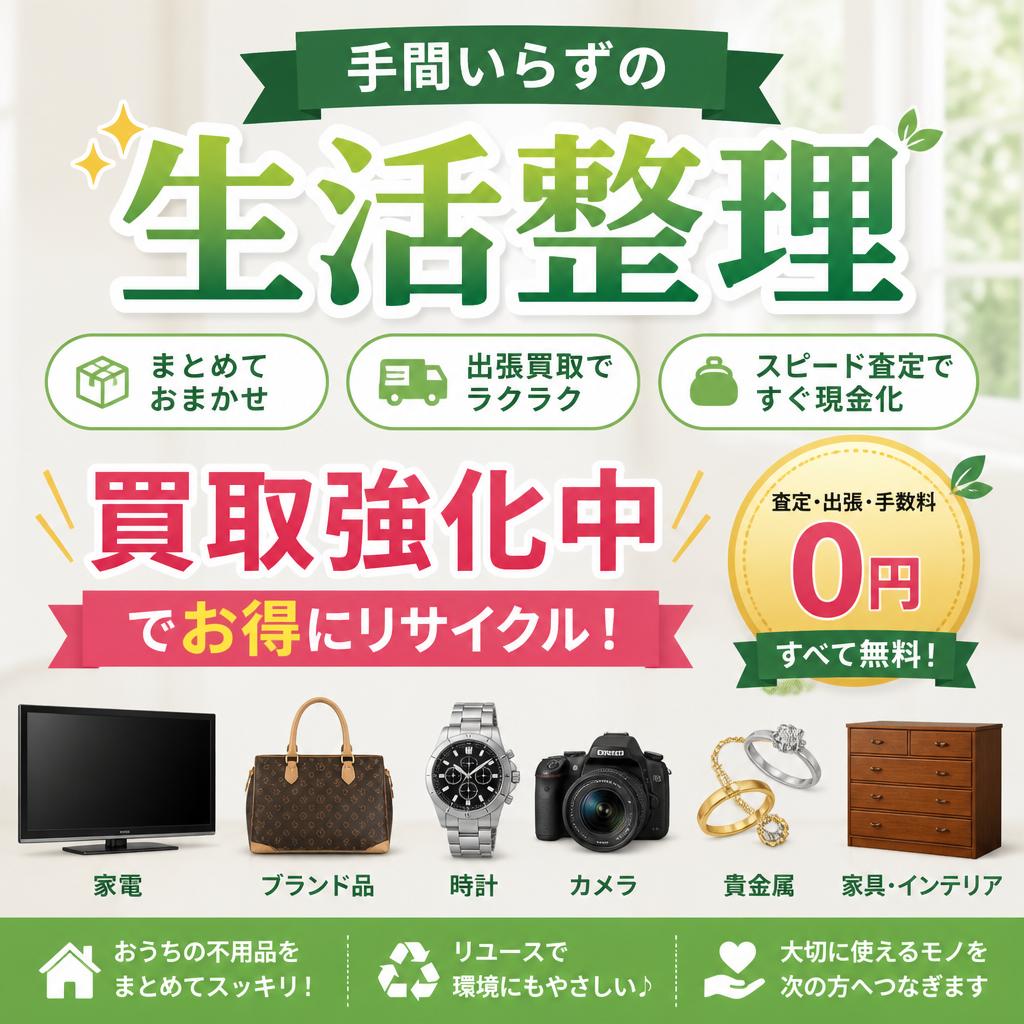 手間いらずの生活整理、買取強化中でお得にリサイクル！